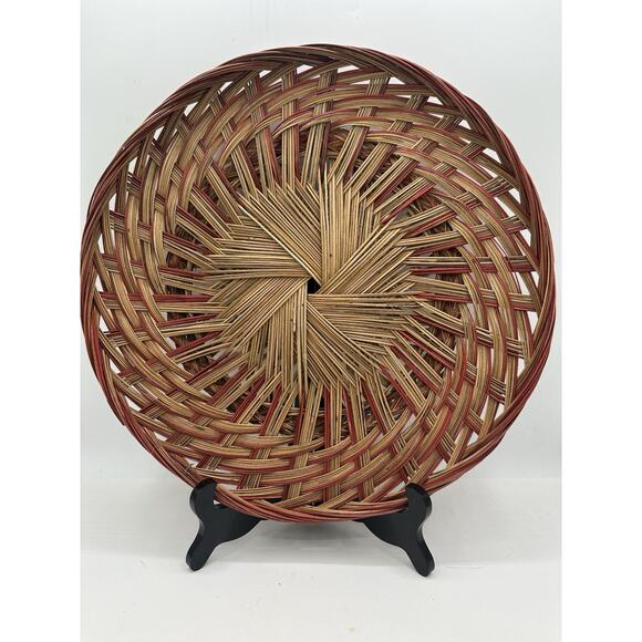 Rare Vintage Boho Red And Brown Rattan Wicker Reed Basket Decor - Picture 1 of 7